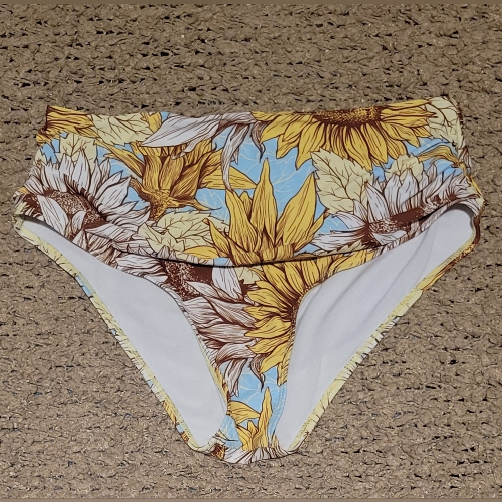 SHEIN FLOWER PRINT FOLDOVER SWIMSUIT BIKINI BOTTOMS YELLOW SIZE XL